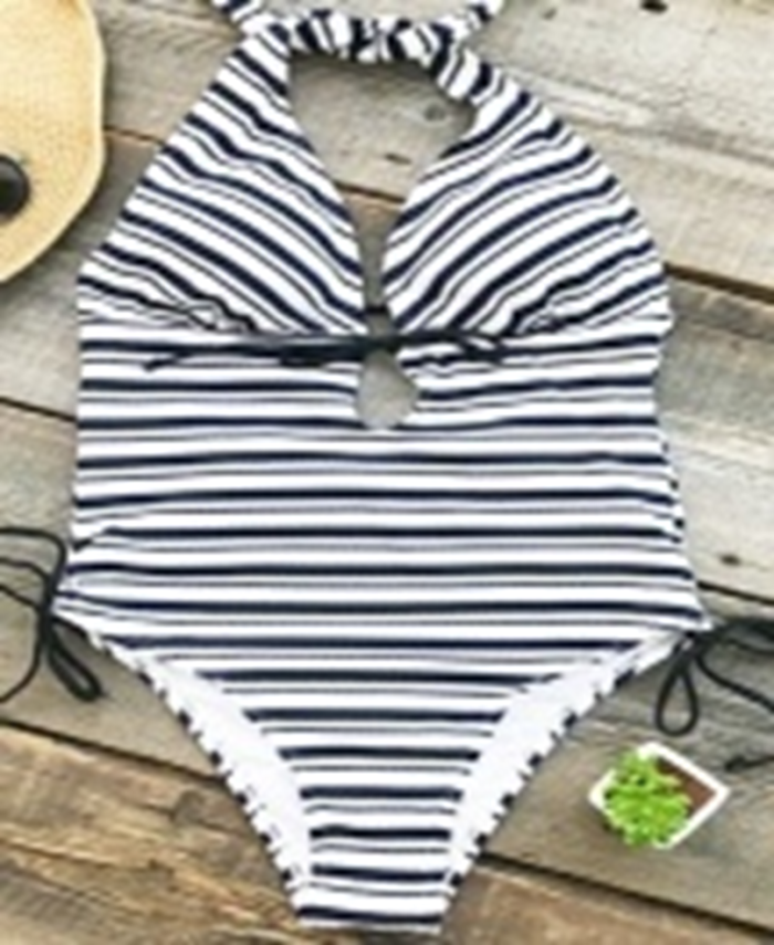 Blue Stripe Tie-up One-piece Swimsuit