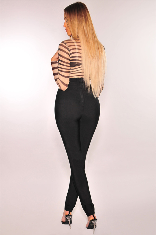 Nude Black Sheer Mesh Swirl Illusion Bodysuit
