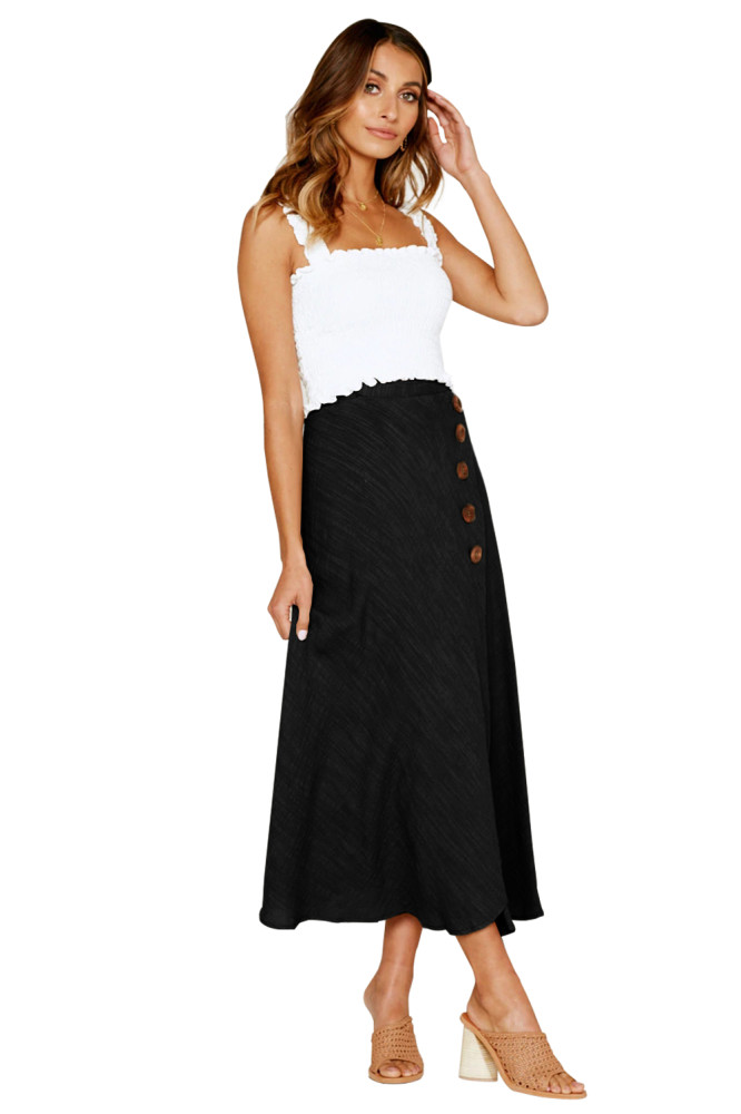 Black Buttoned Maxi Skirt