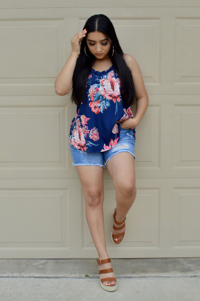 Blue Young Love Ruffle Cami Tank