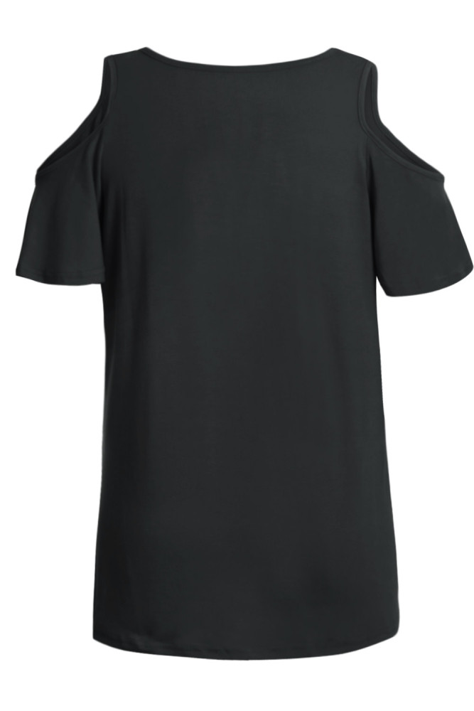 Black Cold Shoulder High Low Top