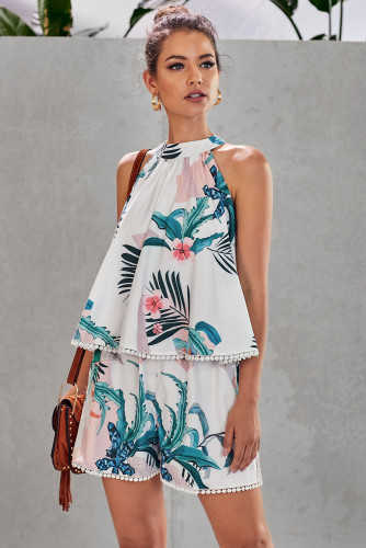 Sky Blue Bohemian Print Halter Romper