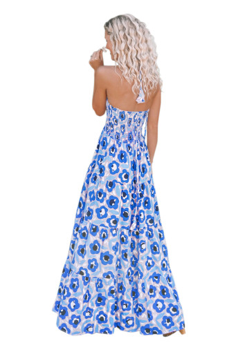 Sky Blue Summer Bohemian Printed Holiday Maxi Dress