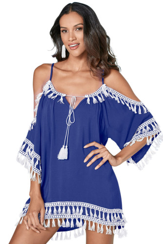 Blue Boho Tassel Tunic Cover up