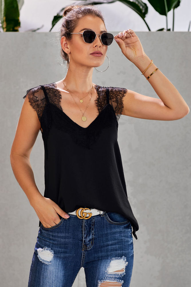 Black One More Night Lace Cami Tank
