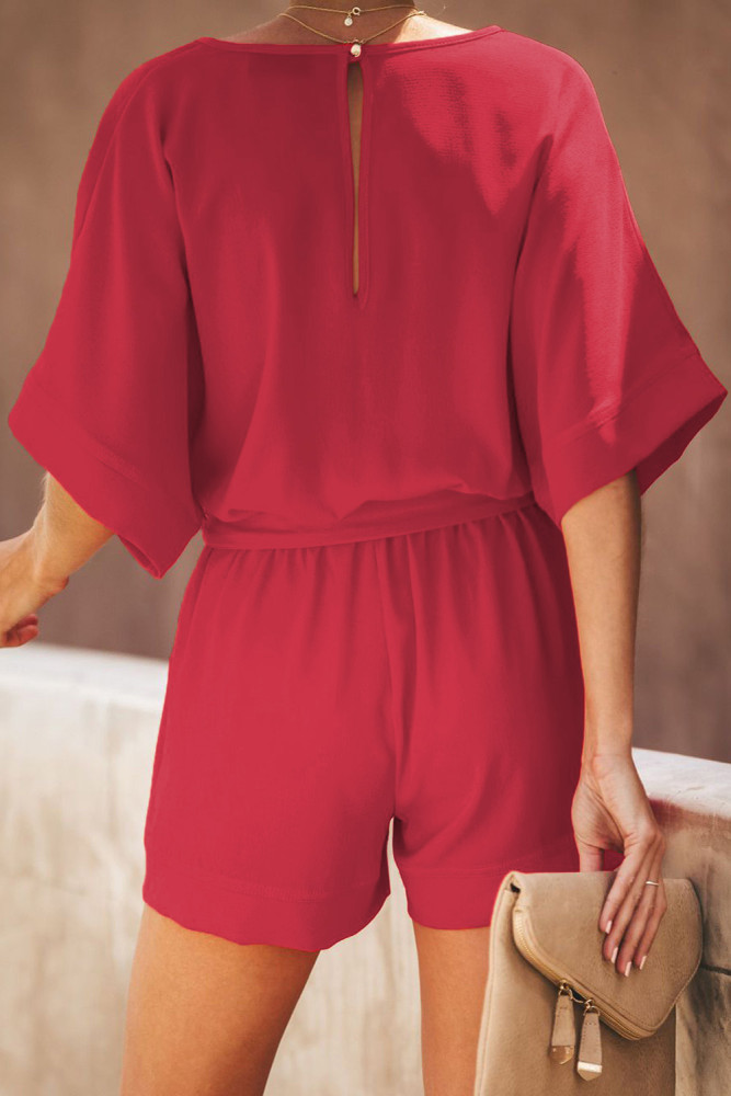 Red Spring Scene Pocketed Tie Romper