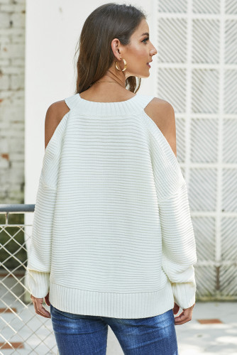 White Cold Shoulder Pullover Sweater