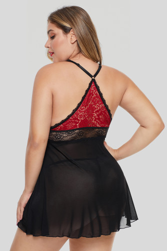 Plus Size Lattice Babydoll Set