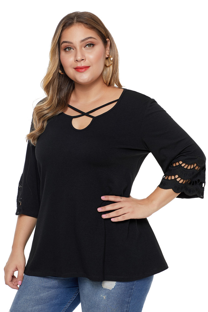 Black Plus Size Cutout Blouse Top