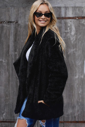 Black Pocketed Sherpa Jacket