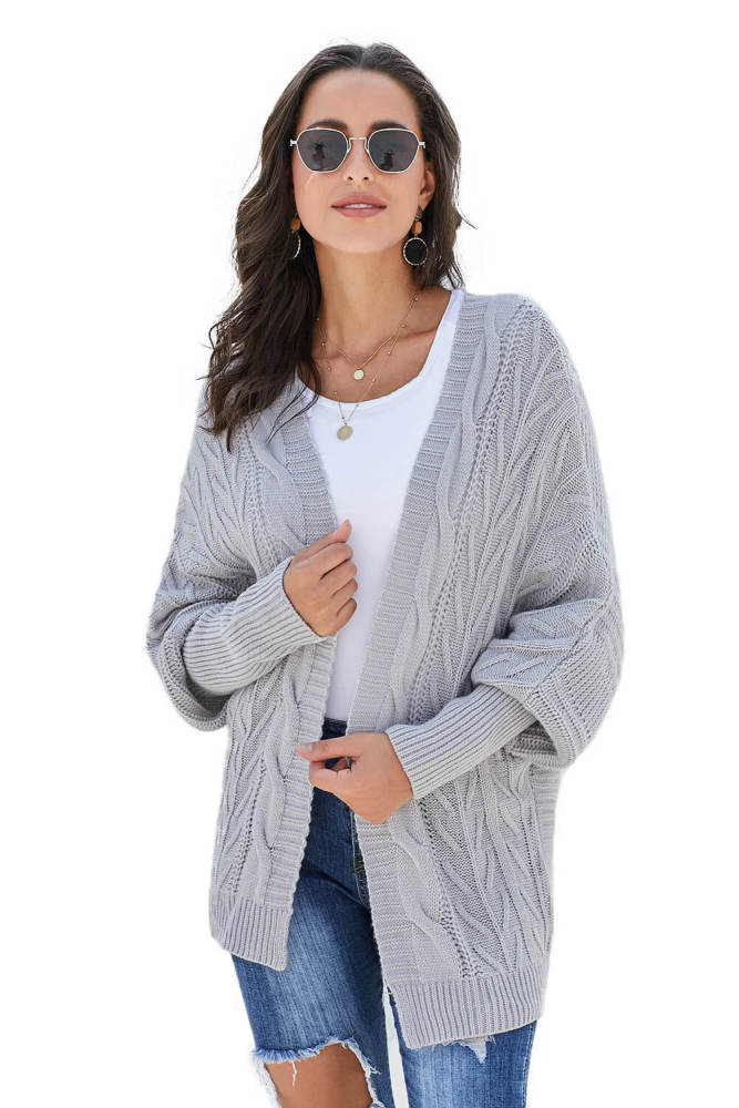 Gray Dolman Sleeve Open Front Knit Cardigan