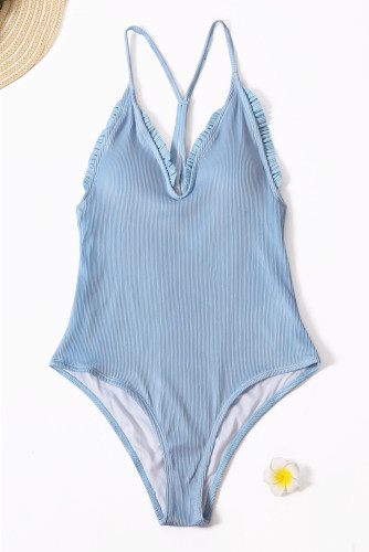 Sky Blue Ruffled One-piece Swimsuit