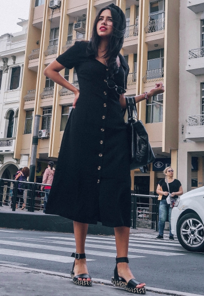 Black Summer Buttoned Casual Shirt Maxi Dress