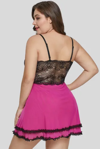 Lace Spliced Tulle Plus Size Babydoll