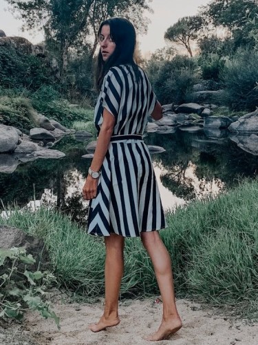Black Fashion Stripe Short Sleeve Casual Dress