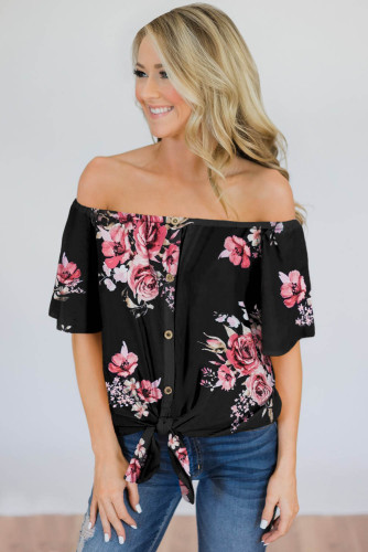 Black Floral Off The Shoulder Top