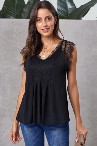 Black From A Dream Lace Tank Top with Vest