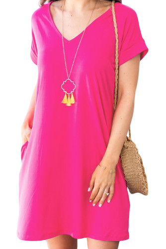Rose V Neck Cuffed T-shirt Dress