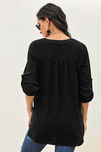 Black Get You Covered Drape Front Layered Blouse