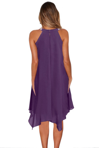 Purple Sleeveless Short Handkerchief Dress