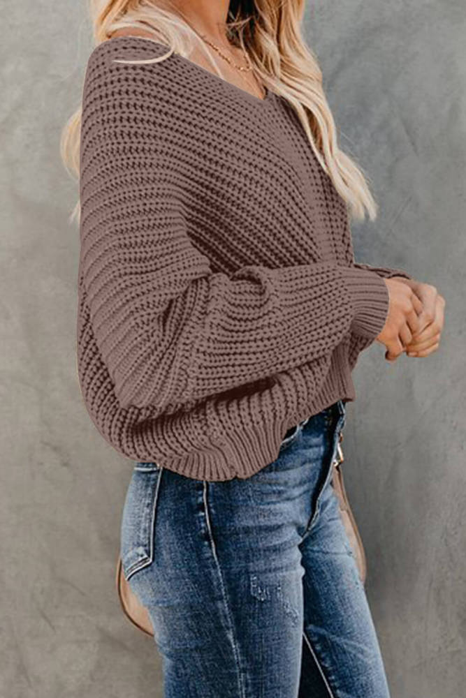 Brown Carry On Knit V Neck Pullover Sweater