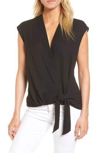 Black Surplice Bowknot Tank Top