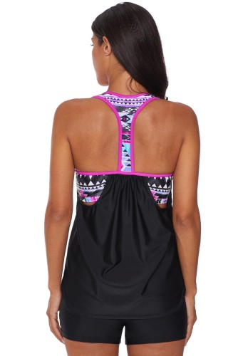 Rose Print Insert Racerback Tankini Set