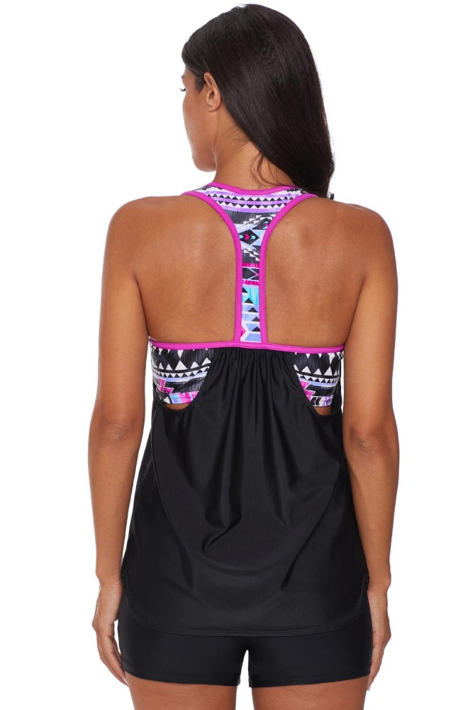 Rose Print Insert Racerback Tankini Set