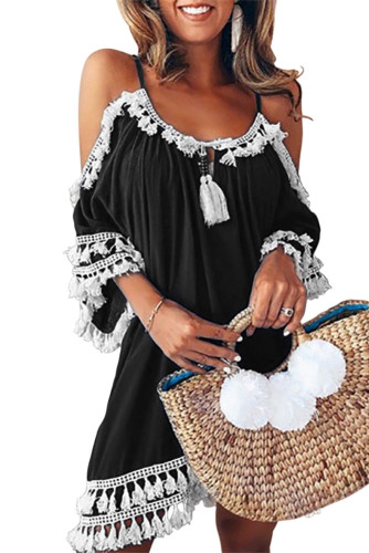 Black Boho Tassel Tunic Cover up