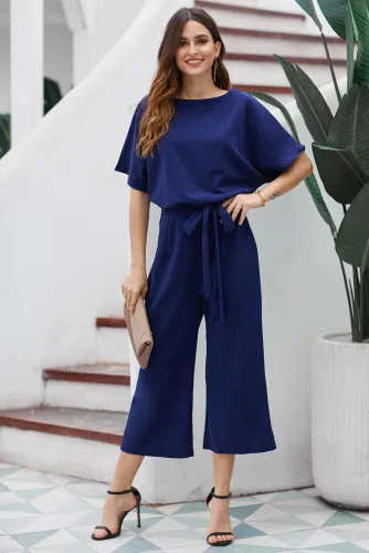 Blue Always Chic Belted Culotte Jumpsuit