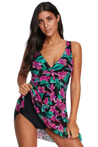 Red Print Twist Tankini Swimwear