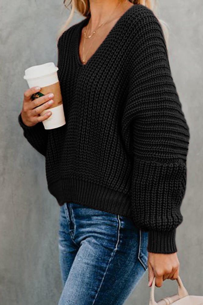 Black Carry On Knit V Neck Pullover Sweater