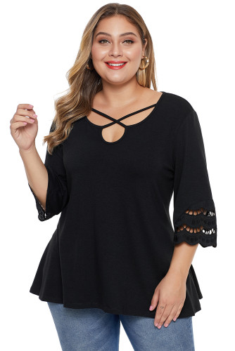 Black Plus Size Cutout Blouse Top
