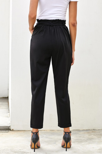 Black Pocketed Paper Bag Waist Pants
