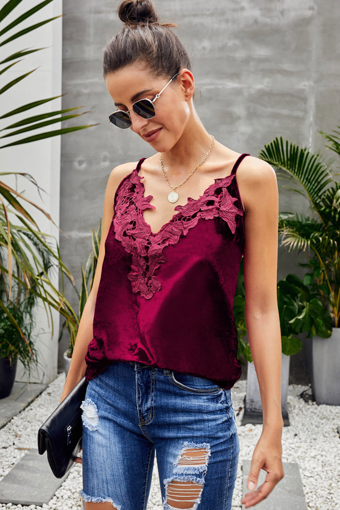 Red Whimsical Velvet Cami Tank