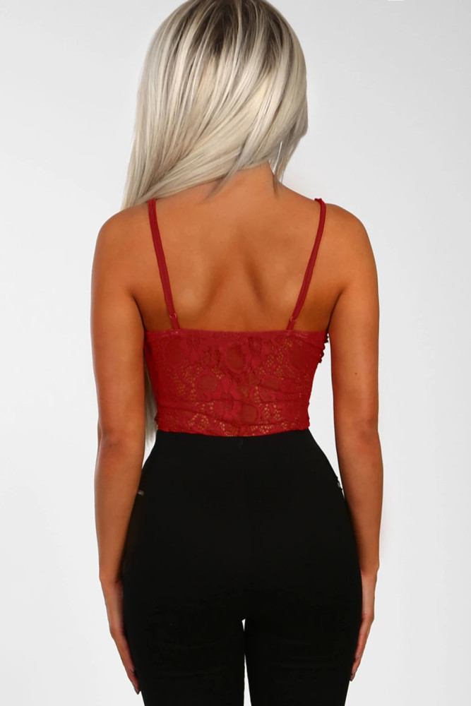 Red Lace Panelled Bodysuit
