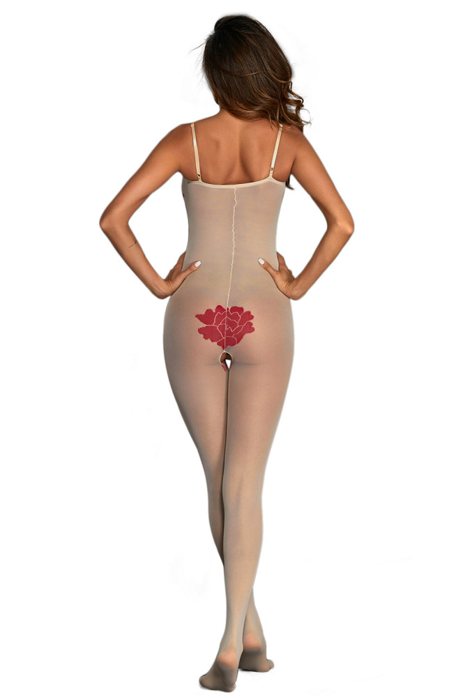 Red Flower Pattern White Bodystocking Lingerie