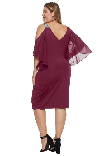 Red Cold Shoulder Sparkle Plus Size Dress
