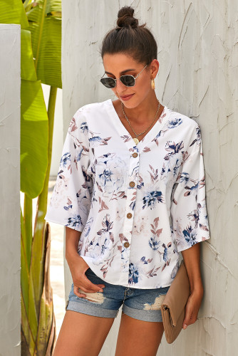 White Floral Button Down Top