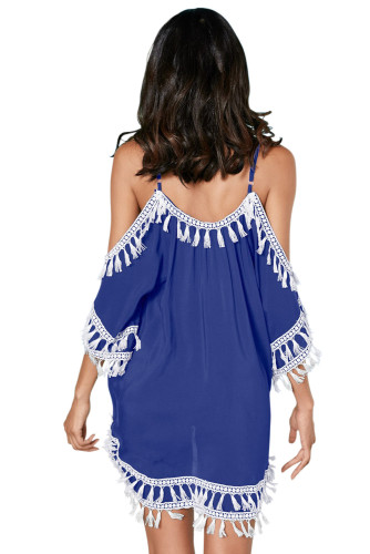 Blue Boho Tassel Tunic Cover up