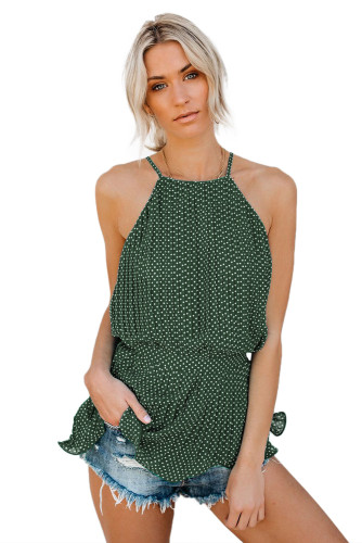 Green Polka Dot Pleated Tie Top