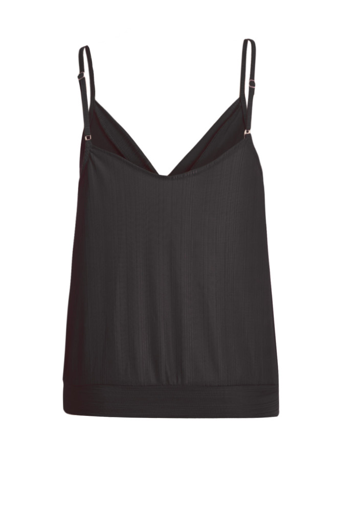 Black Surplice V Neckline Tank Top with Buttons