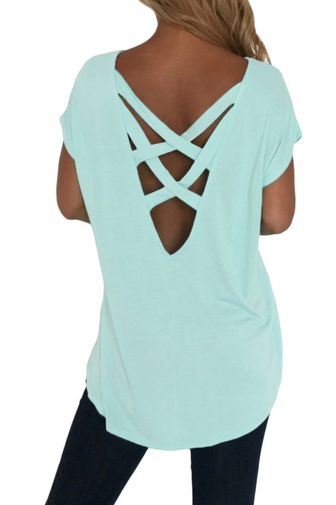 Green Criss Cross Short Sleeve T Shirt