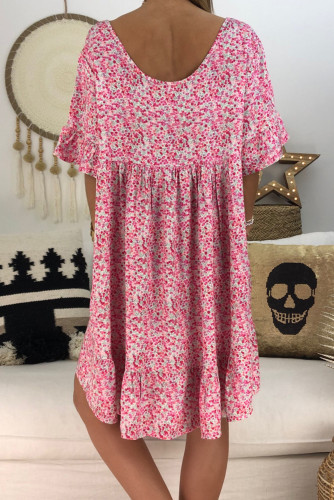 Rose Loose Scoop Neck Floral Dress