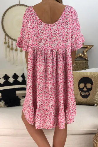 Rose Loose Scoop Neck Floral Dress