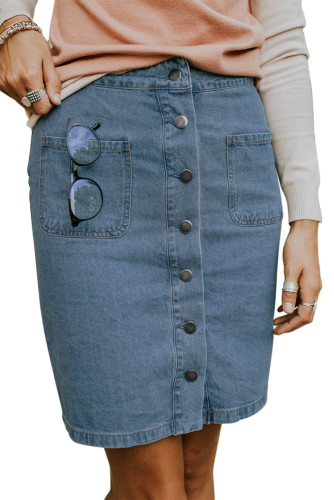 Sky Blue Chic Button up Denim Skirt