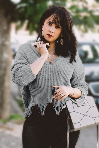 Gray Tainted Love Cotton Distressed Sweater