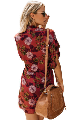 Red Chrysanthemum Kimono Dress