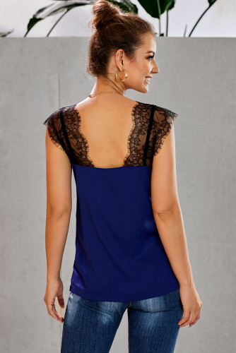 Blue One More Night Lace Cami Tank
