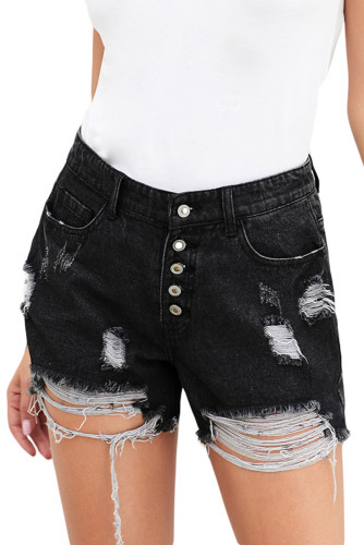 Black Hot Mama High Rise Distressed Denim Shorts
